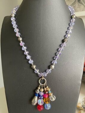 Crystal Bead Cluster Pendant Necklace - Lavender